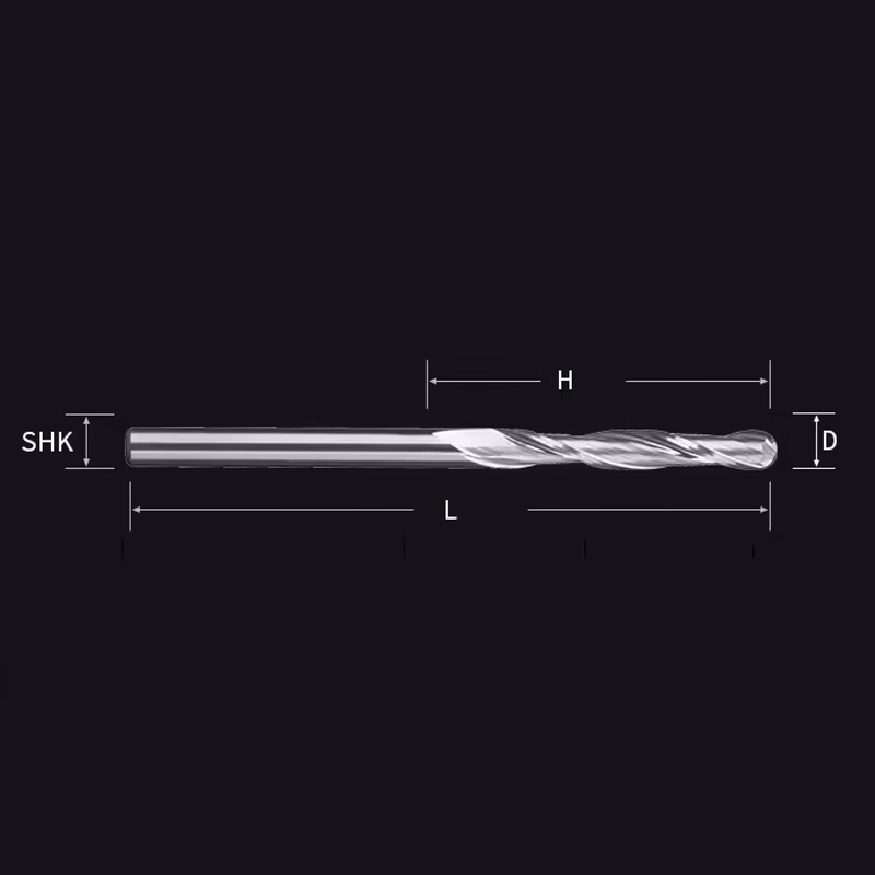 Frez kulowy 3D 2P | trzpień 3,175 mm | fi 3,175 x 12 x 39 | R1,59 | VHM CNC - obrazek 2