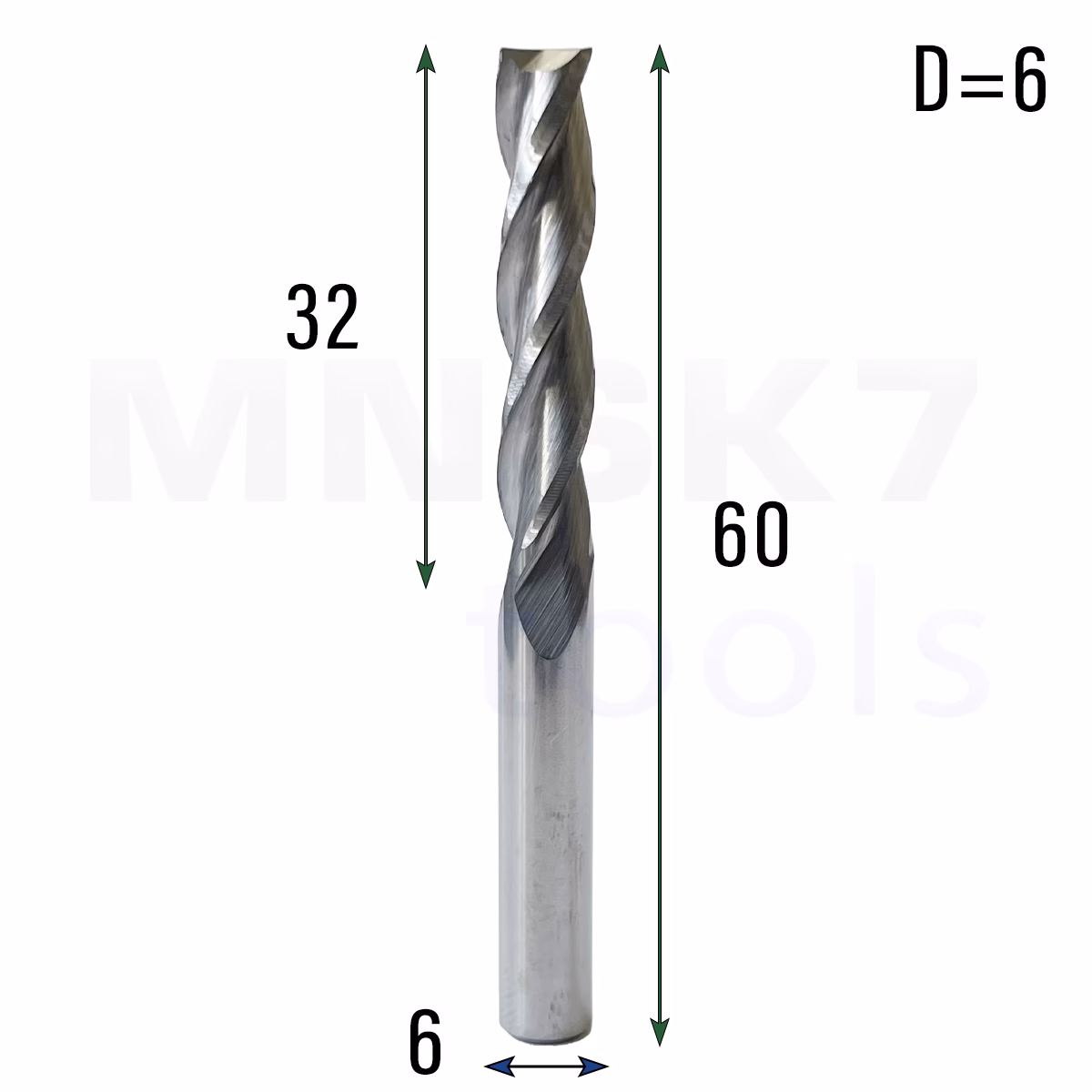 Frez palcowy spiralny do drewna 3P | fi 6 x 32 x 60 | CNC VHM