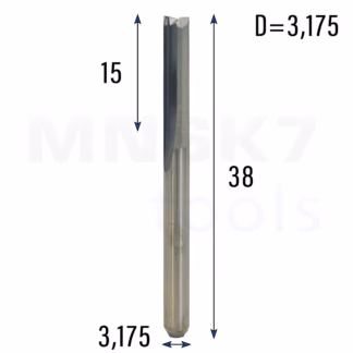 Frez prosty do drewna 2P | fi 3.175 mm x 15 mm x 38 mm | CNC VHM