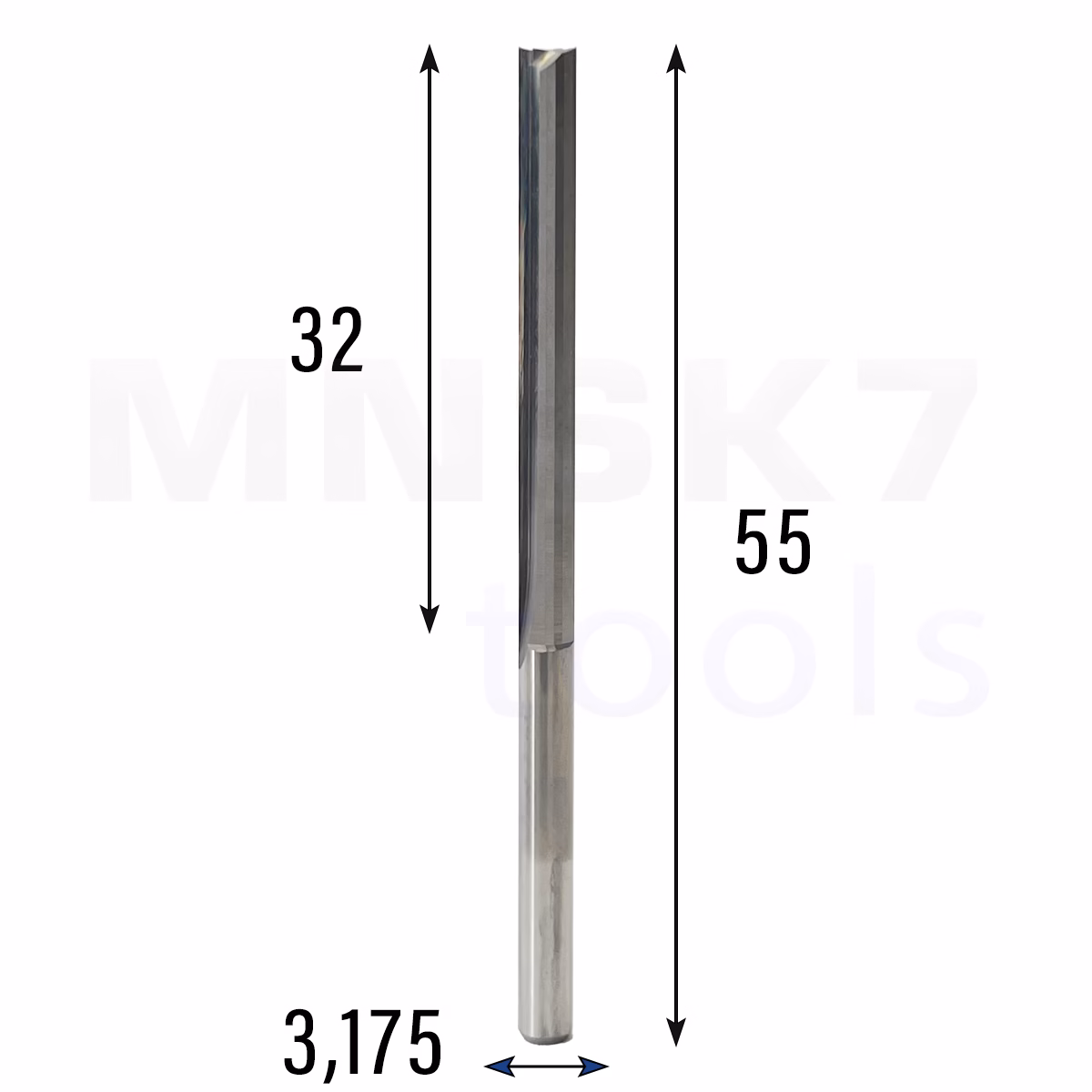 Frez prosty do drewna 2P | fi 3.175 mm x 32 mm x 55 mm | CNC VHM