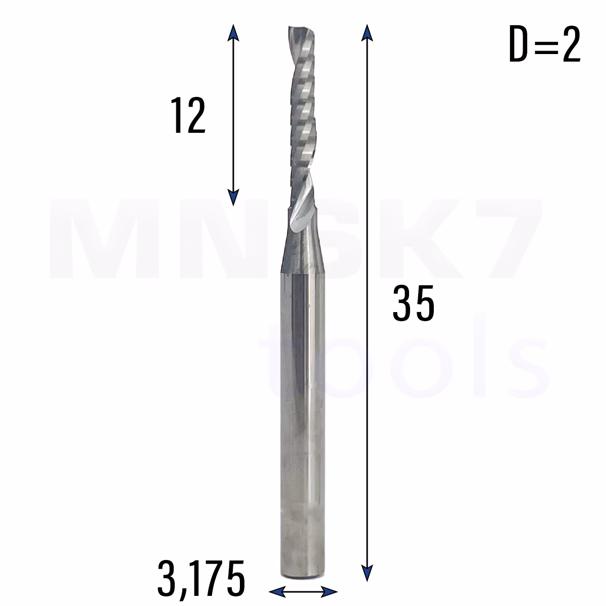 Frez uniwersalny jednopiórowy 1P | fi 2 x 12 x 35 | VHM CNC