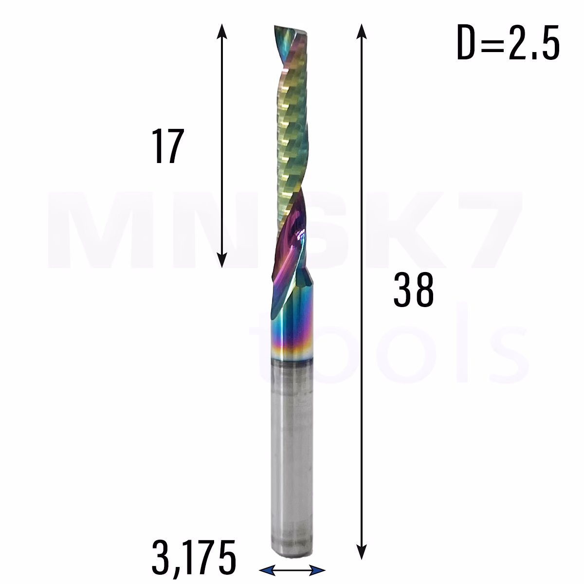 Frez palcowy do PVC 1P | fi 2.5 mm x 38 mm | CNC VHM HRC60 | polerowany DLC