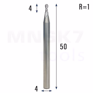 Frez kulowy 3D 2P | trzpień 4 mm | fi 2 x 4 x 50 | R1 | HRC55 | VHM CNC