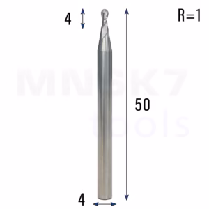 Frez kulowy 3D 2P | trzpień 4 mm | fi 2 x 4 x 50 | R1 | HRC55 | VHM CNC
