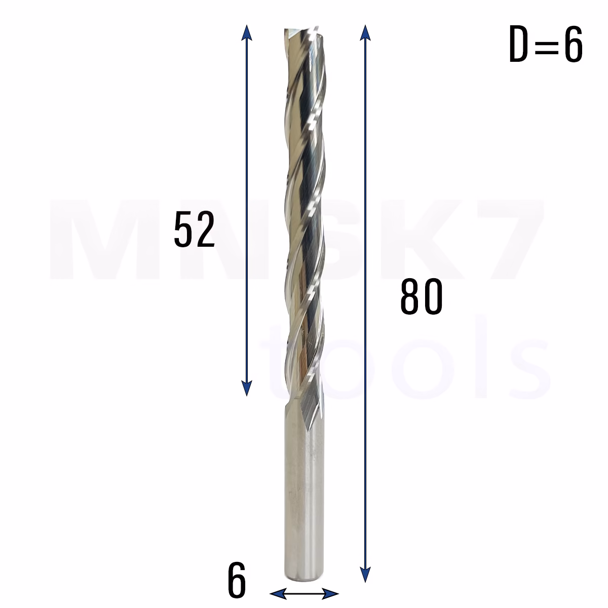 Frez palcowy spiralny do drewna 3P | fi 6 x 52 x 80 | CNC VHM