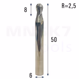 Frez kulowy 3D 2P | trzpień 6 mm | fi 5 x 8 x 50 | R2.5 | HRC55 | VHM CNC