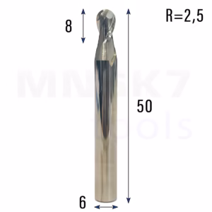 Frez kulowy 3D 2P | trzpień 6 mm | fi 5 x 8 x 50 | R2.5 | HRC55 | VHM CNC