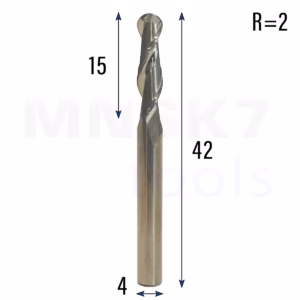 Frez kulowy 3D 2P | trzpień 4 mm | fi 4 x 15 x 42 | R2 | VHM CNC