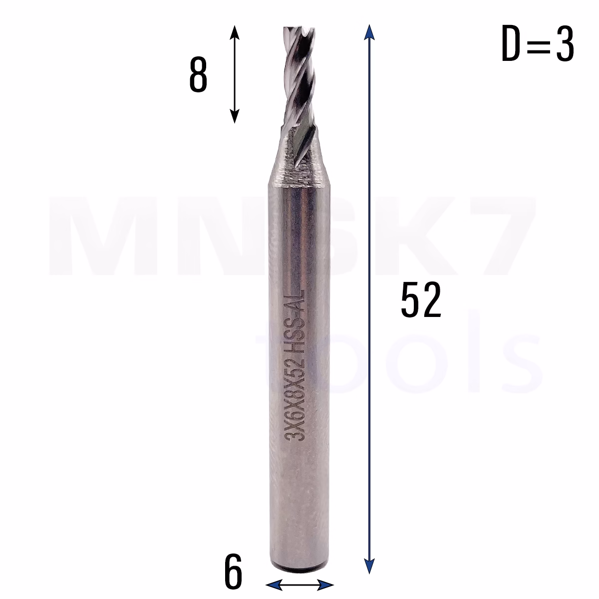 Frez palcowy do stali 4P | trzpień 6 mm | fi 3 x 52 mm | HSS-Al HRC 65 — zdjęcie 2