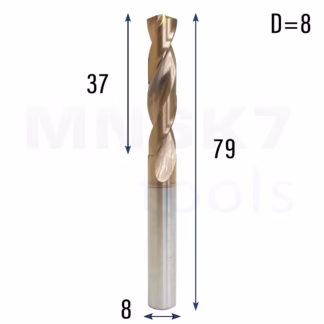 Frez wiertło CNC | fi 8 mm x 8 mm x 79 mm | VHM HRC65 | TiSiN