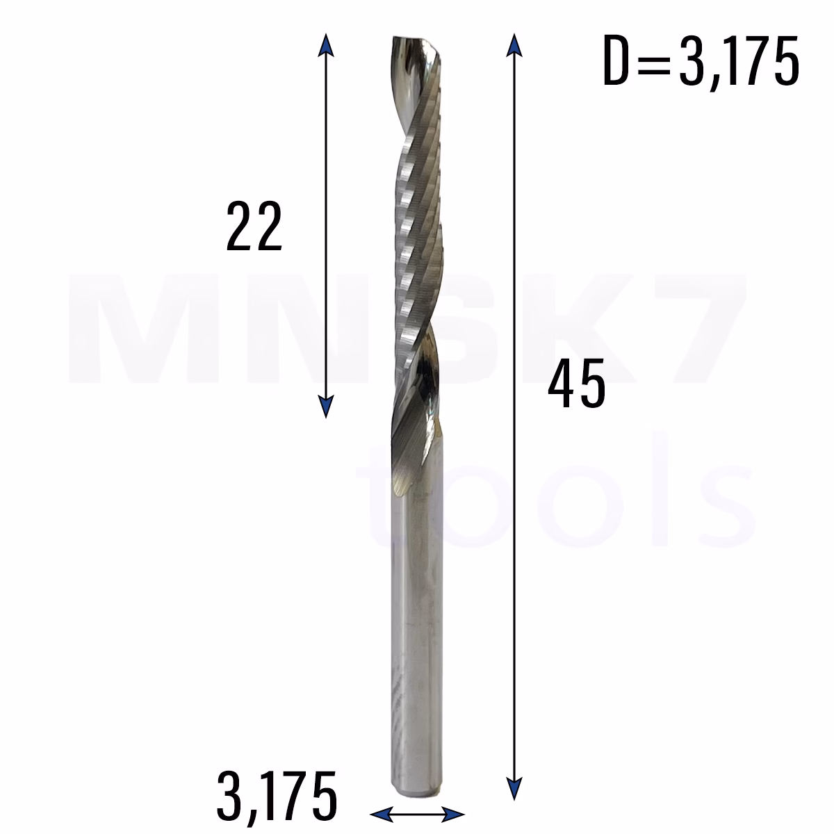 Frez uniwersalny jednopiórowy 1P | fi 3.175 x 22 x 45 | VHM CNC | Polerowany