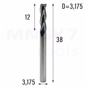 Frez palcowy spiralny do drewna 3P | fi 3.175 x 12 x 38 | CNC VHM
