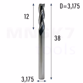 Frez palcowy spiralny do drewna 3P | fi 3.175 x 12 x 38 | CNC VHM