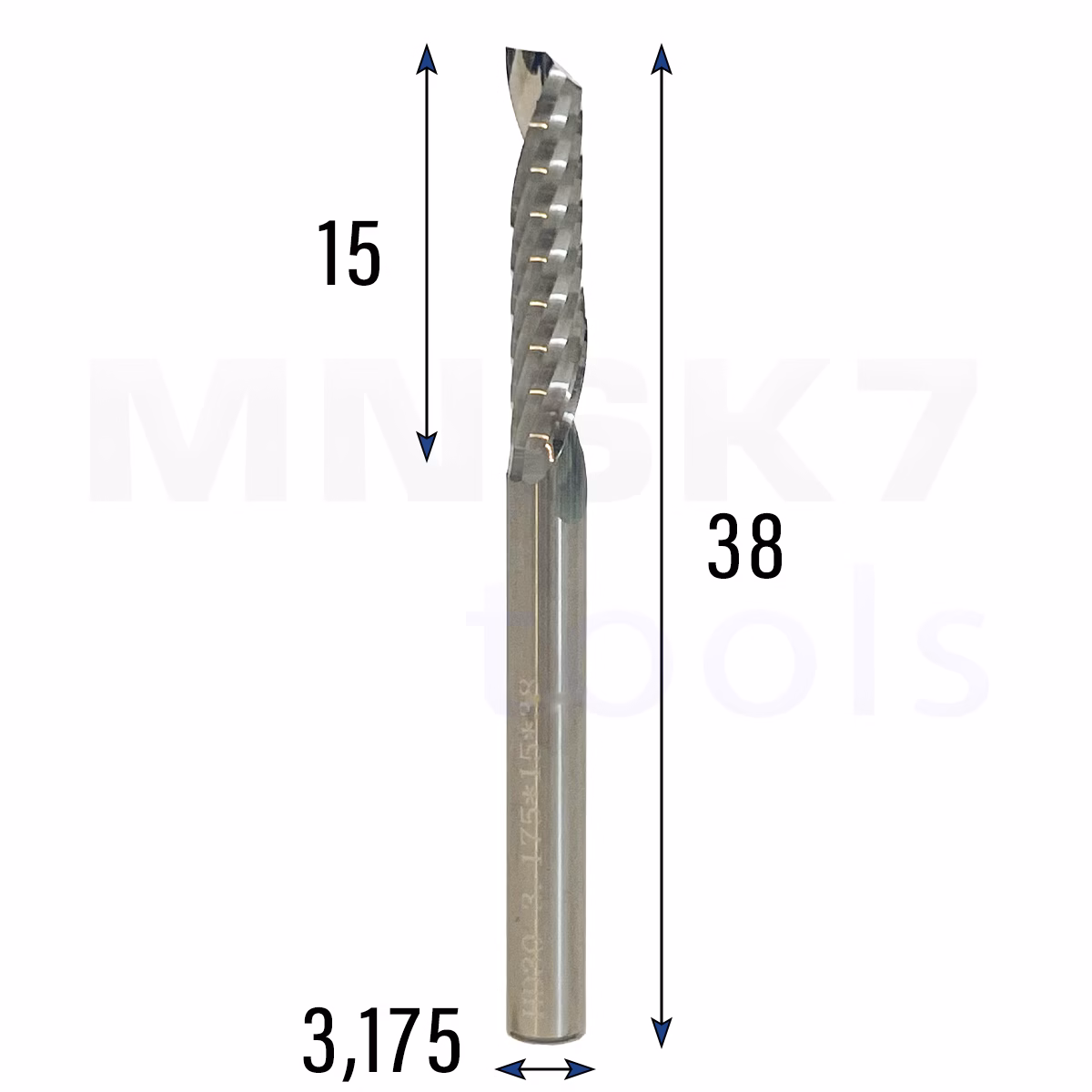 Frez uniwersalny jednopiórowy 1P | fi 3.175 x 15 x 38 | VHM CNC | Polerowany