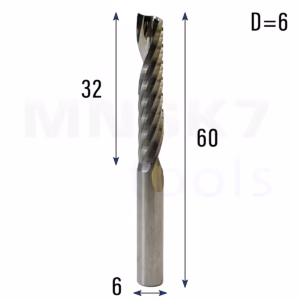 Frez uniwersalny jednopiórowy 1P | fi 6 x 32 x 60 | VHM CNC | Polerowany