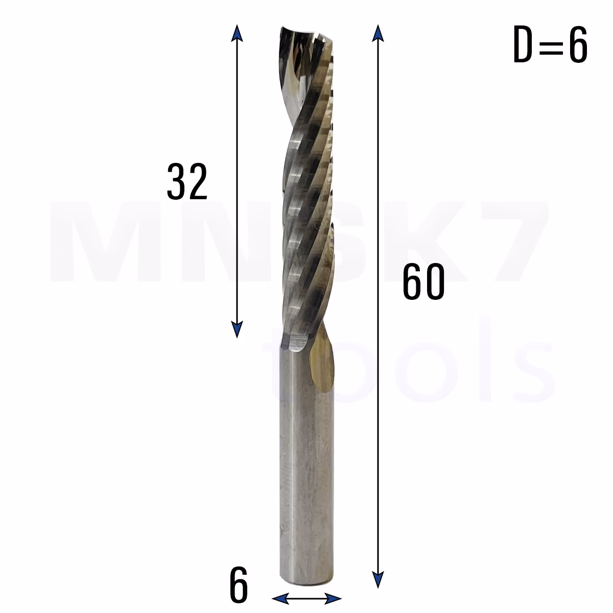 Frez uniwersalny jednopiórowy 1P | fi 6 x 32 x 60 | VHM CNC | Polerowany