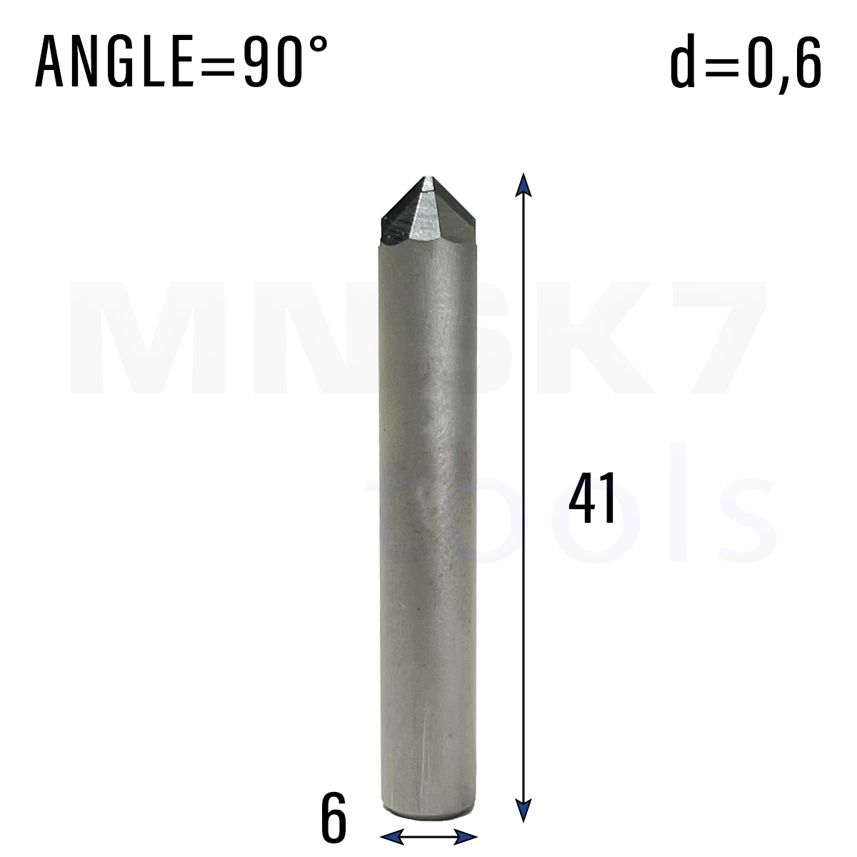 Frez diamentowy PCD do granitu | trzpień 6 mm | fi 0,6 x 41 | 90° | CNC