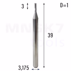 Frez prosty do drewna 2P | fi 1 mm x 3 mm x 39 mm | CNC VHM