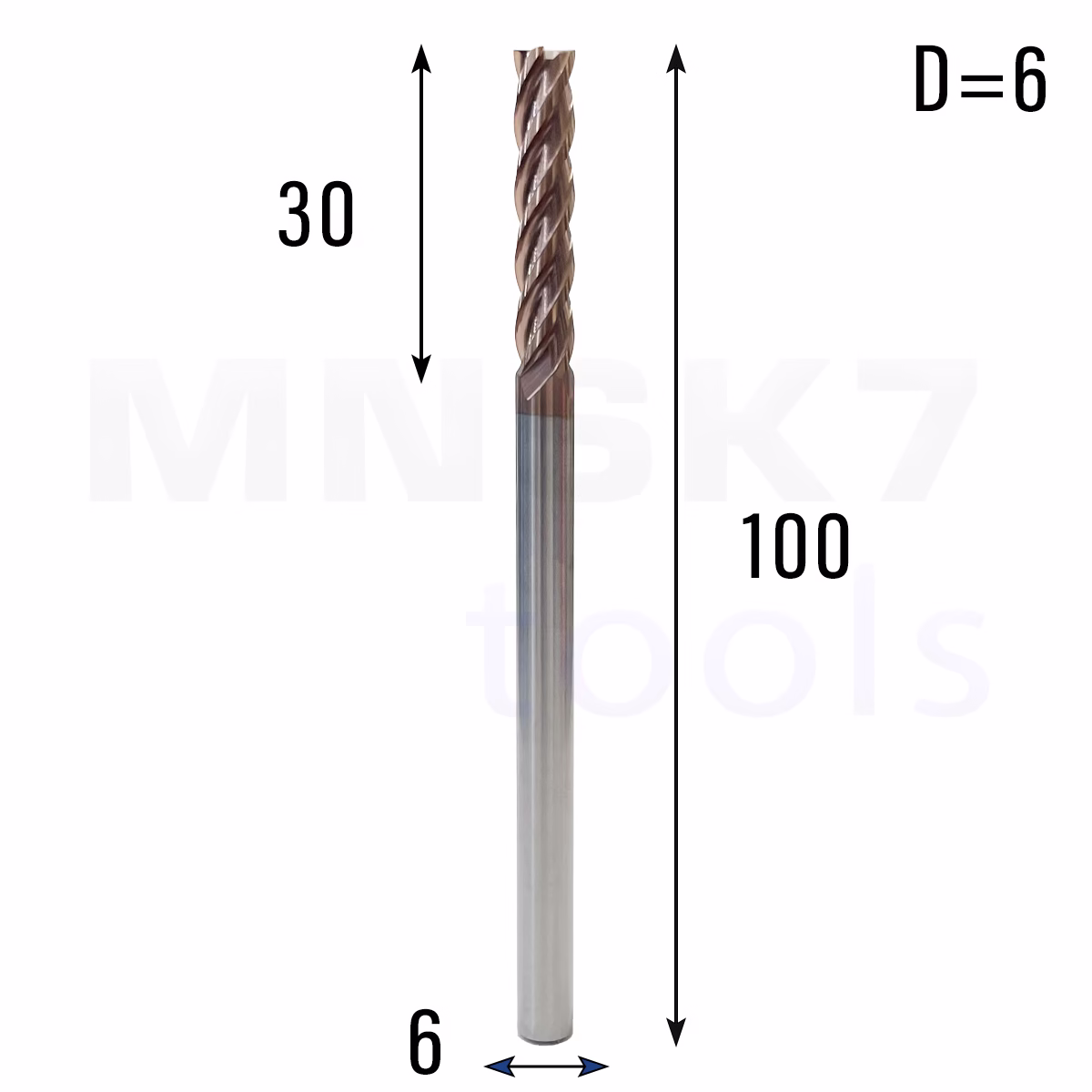 Frez palcowy długi do metalu 4P | fi 6 mm x 30 mm x 100 mm | CNC VHM HRC 55