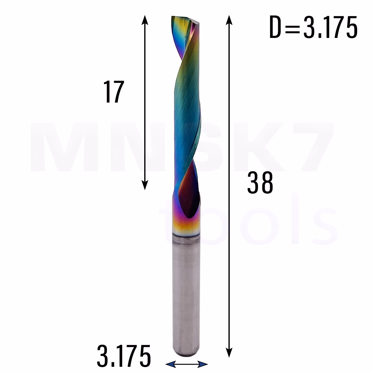 Frez jednopiórowy do aluminium 1P | fi 3.175 x 17 x 38.5 | CNC VHM HRC 55 | DLC
