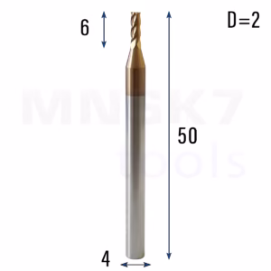 Frez palcowy do metalu 4P | fi 2 mm * 50 mm | CNC VHM HRC 55