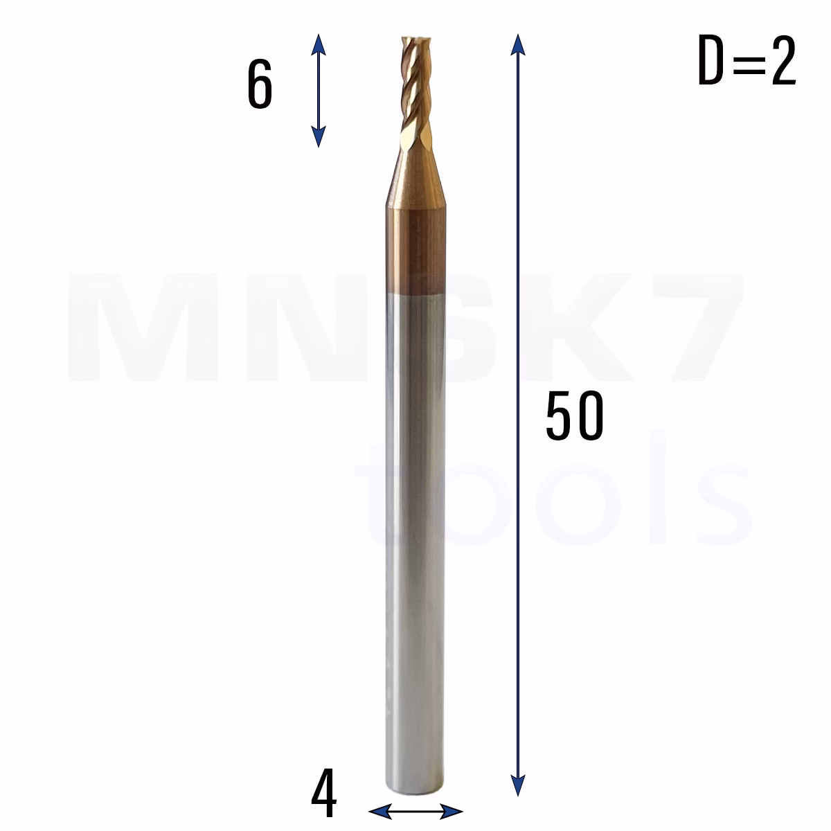 Frez palcowy do metalu 4P | fi 2 mm * 50 mm | CNC VHM HRC 55