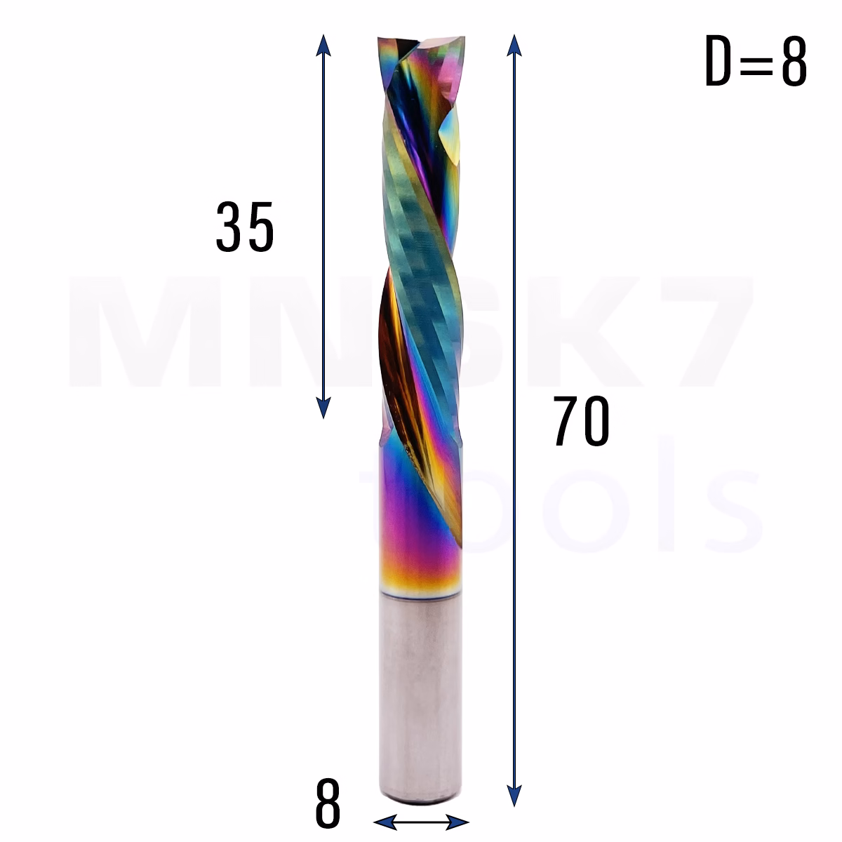 Frez kompresyjny do drewna CNC 2P | fi 8 mm x 70 mm | UP&DOWN | TiN DLC - obrazek 3