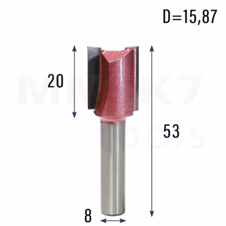Frez prosty do drewna 2P | trzpień 8mm | fi 15,87 x 20 x 53 | VHM