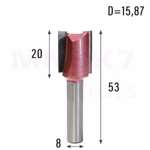 Frez prosty do drewna 2P | trzpień 8mm | fi 15,87 x 20 x 53 | VHM