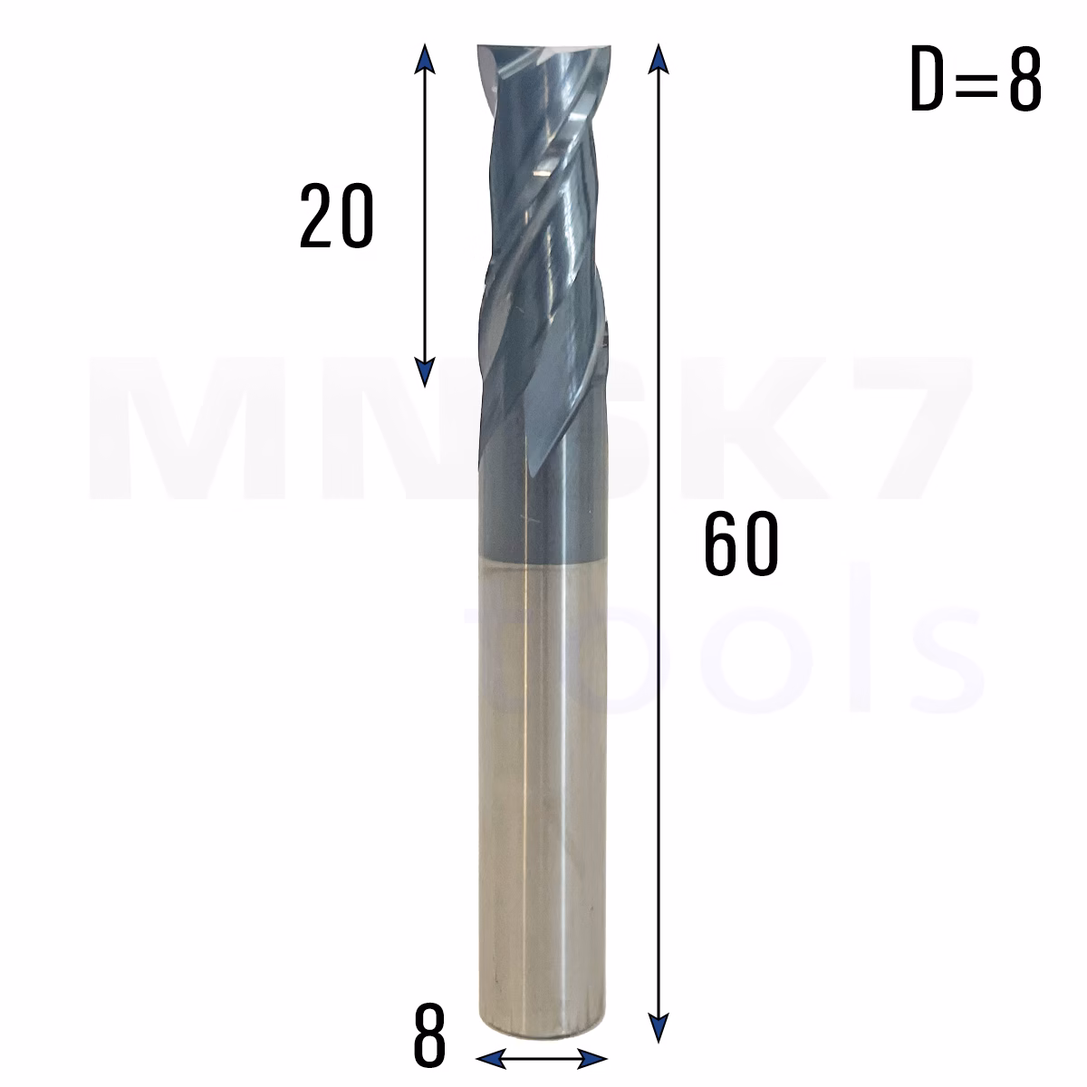Frez palcowy do metalu 2P | fi 8 mm * 60 mm | CNC VHM HRC 45