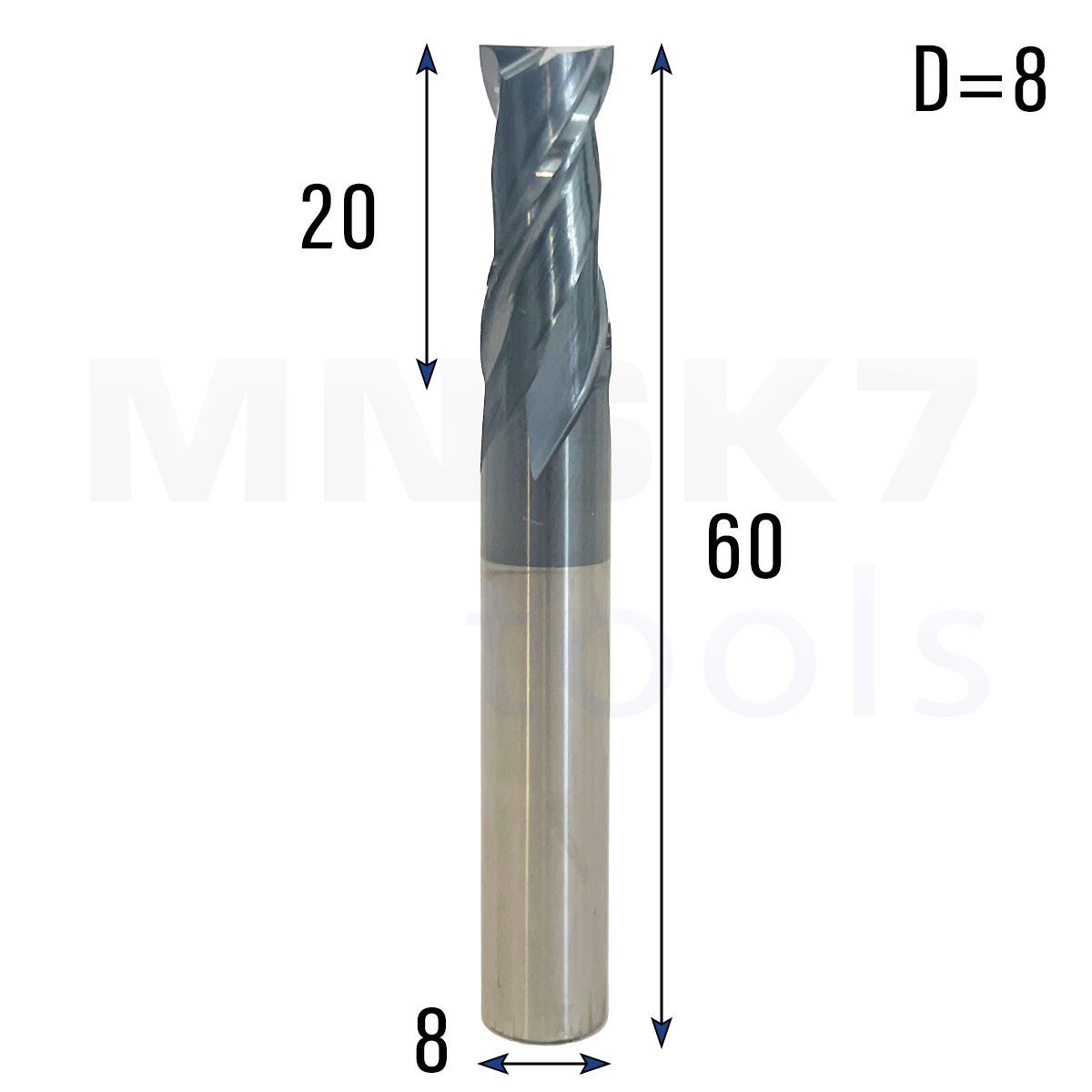 Frez palcowy do metalu 2P | fi 8 mm * 60 mm | CNC VHM HRC 45