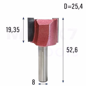 Frez prosty do drewna 2P | trzpień 8mm | fi 25,4 x 19,35 x 52,6 | VHM