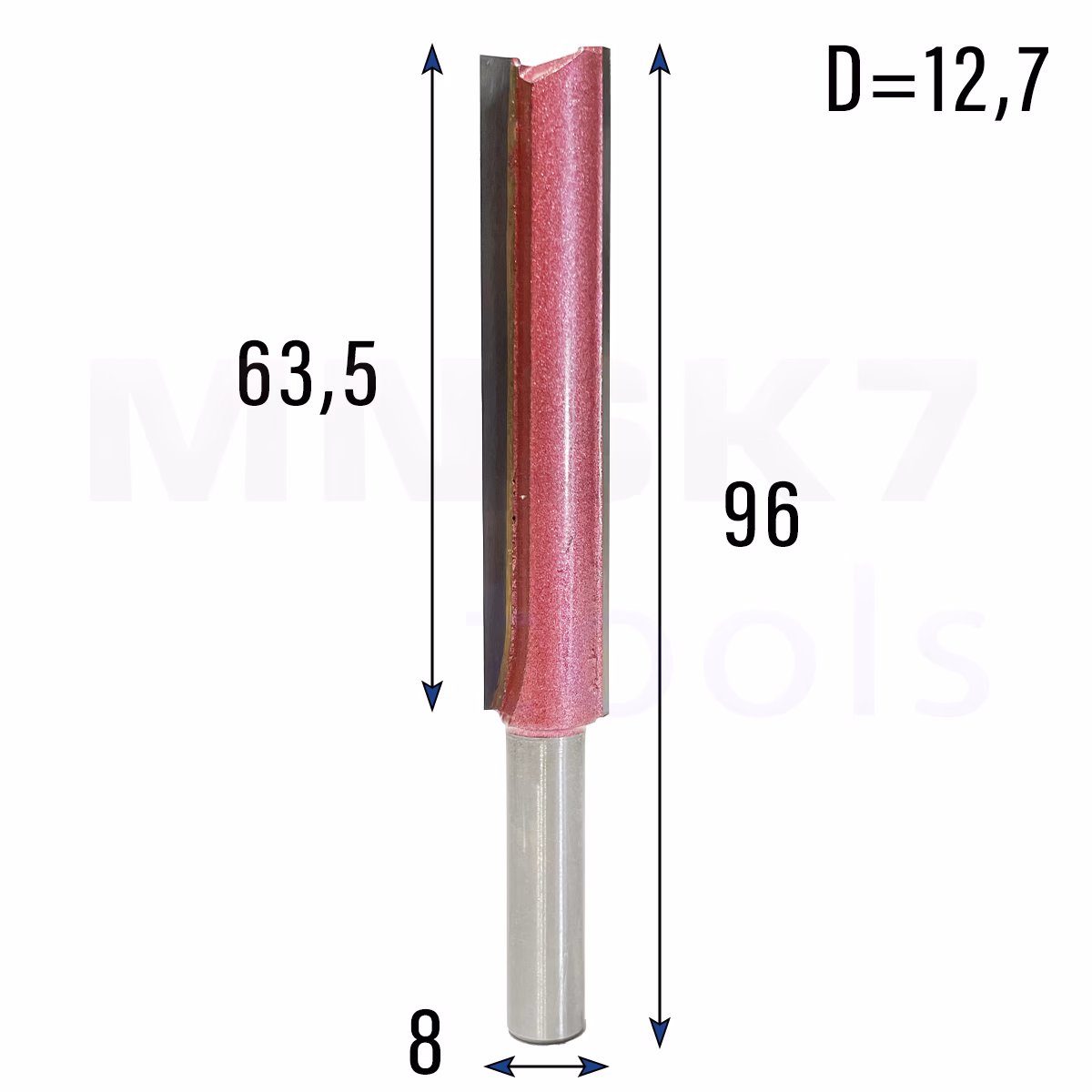 Frez prosty do drewna 2P | trzpień 8mm | fi 12,7 x 63,5 x 96,05 | VHM