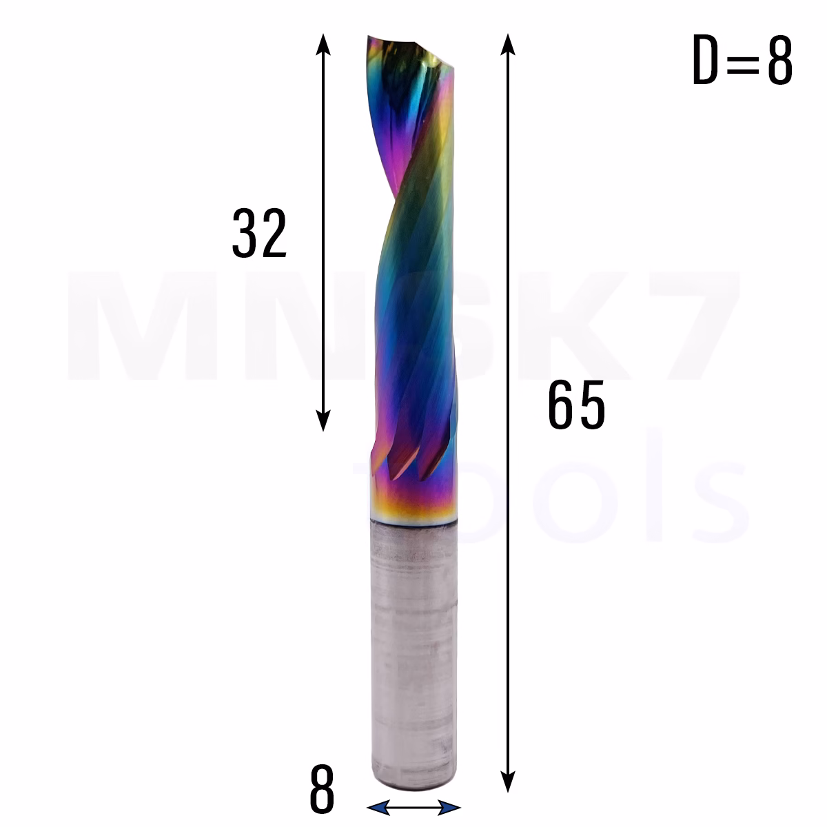Frez jednopiórowy do aluminium 1P | fi 8.0 x 32 x 65 | CNC VHM HRC 55 | DLC