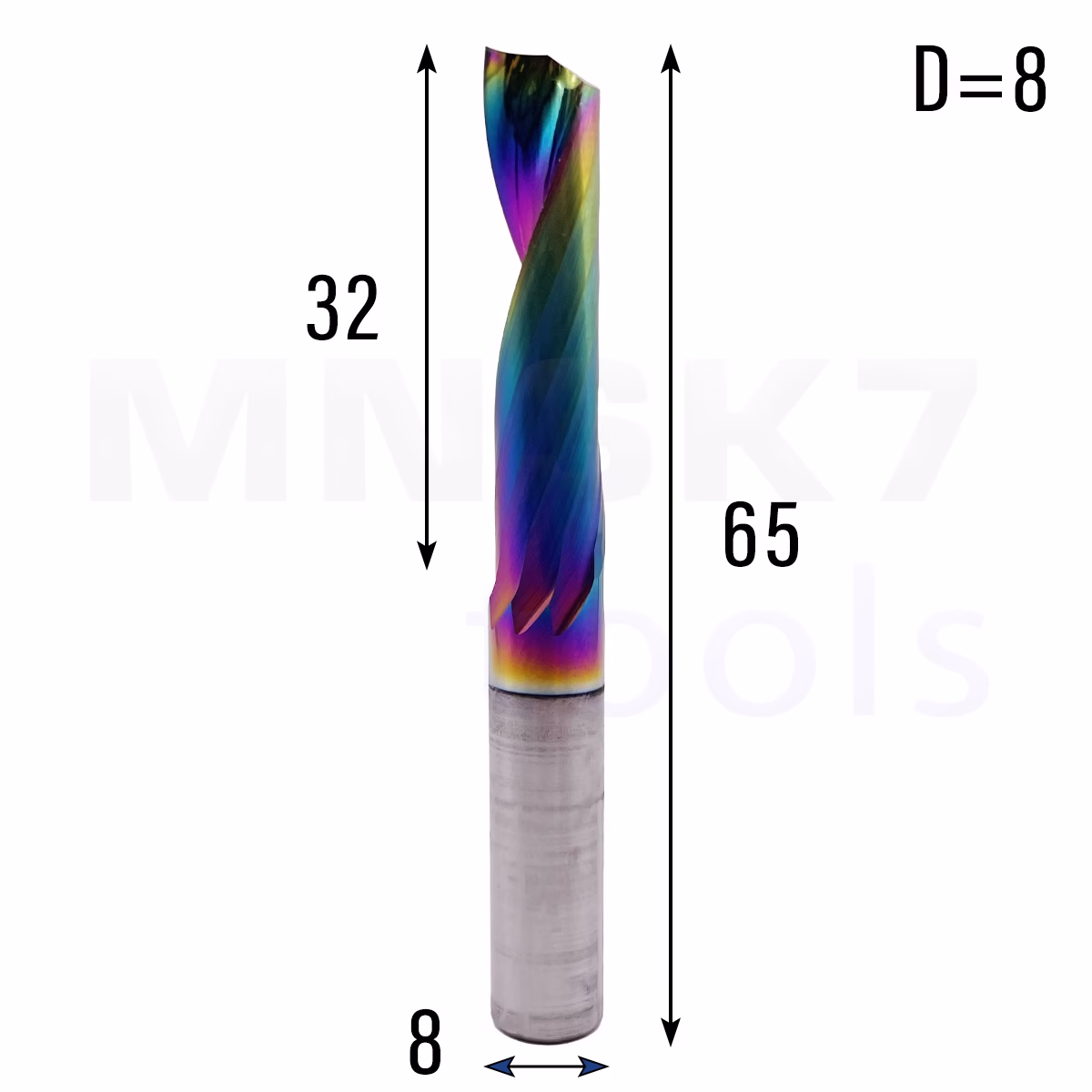 Frez palcowy do aluminium 1P | fi 8.0 x 32 x 65 | CNC VHM HRC 55 | DLC