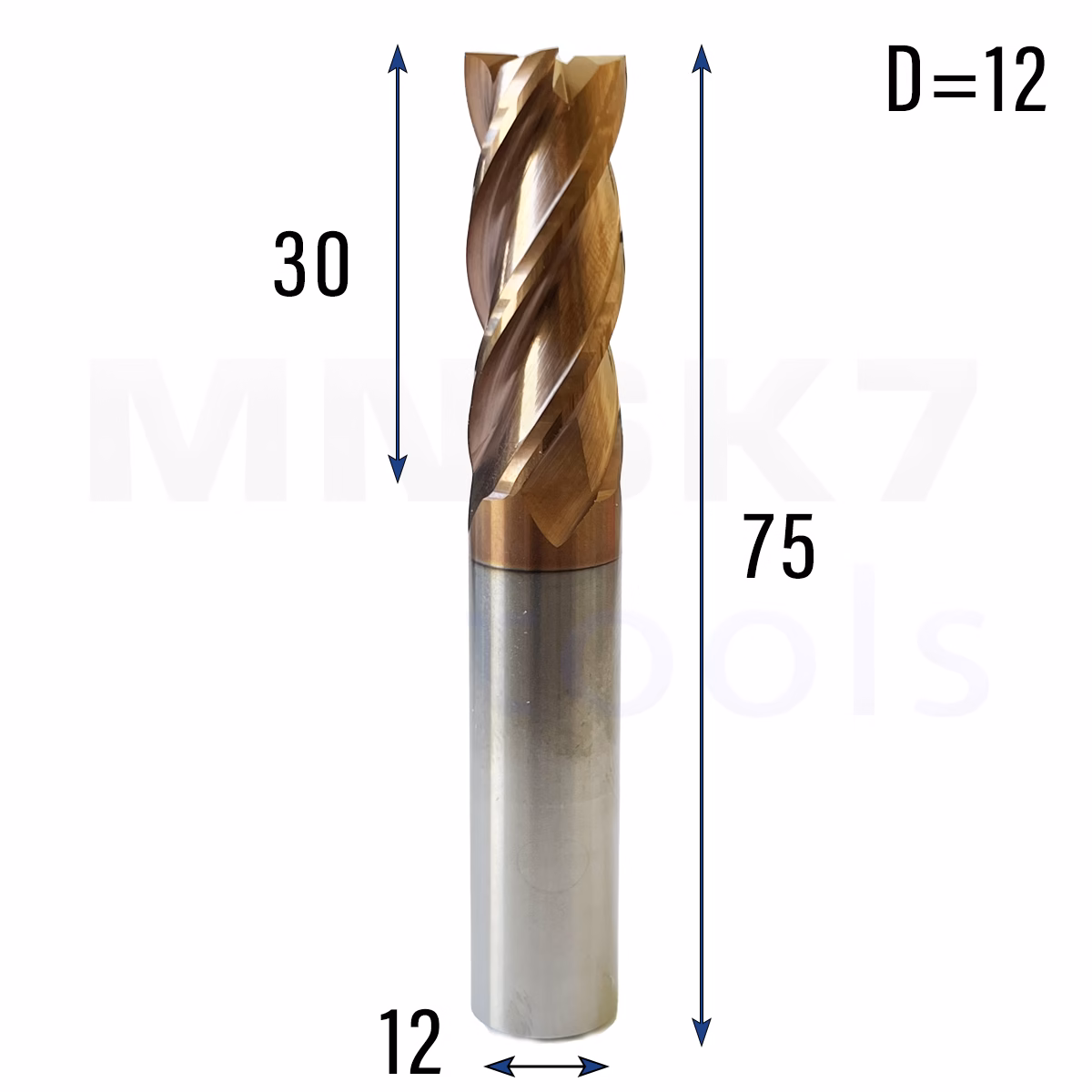 Frez palcowy do metalu 4P | fi 12 mm * 75 mm | CNC VHM HRC 55