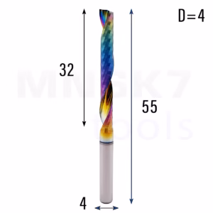 Frez jednopiórowy do aluminium 1P | fi 4 x 32 x 55 | CNC VHM HRC 55 | DLC