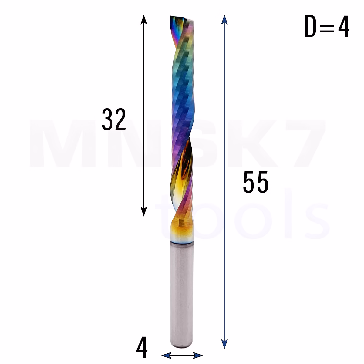 Frez jednopiórowy do aluminium 1P | fi 4 x 32 x 55 | CNC VHM HRC 55 | DLC