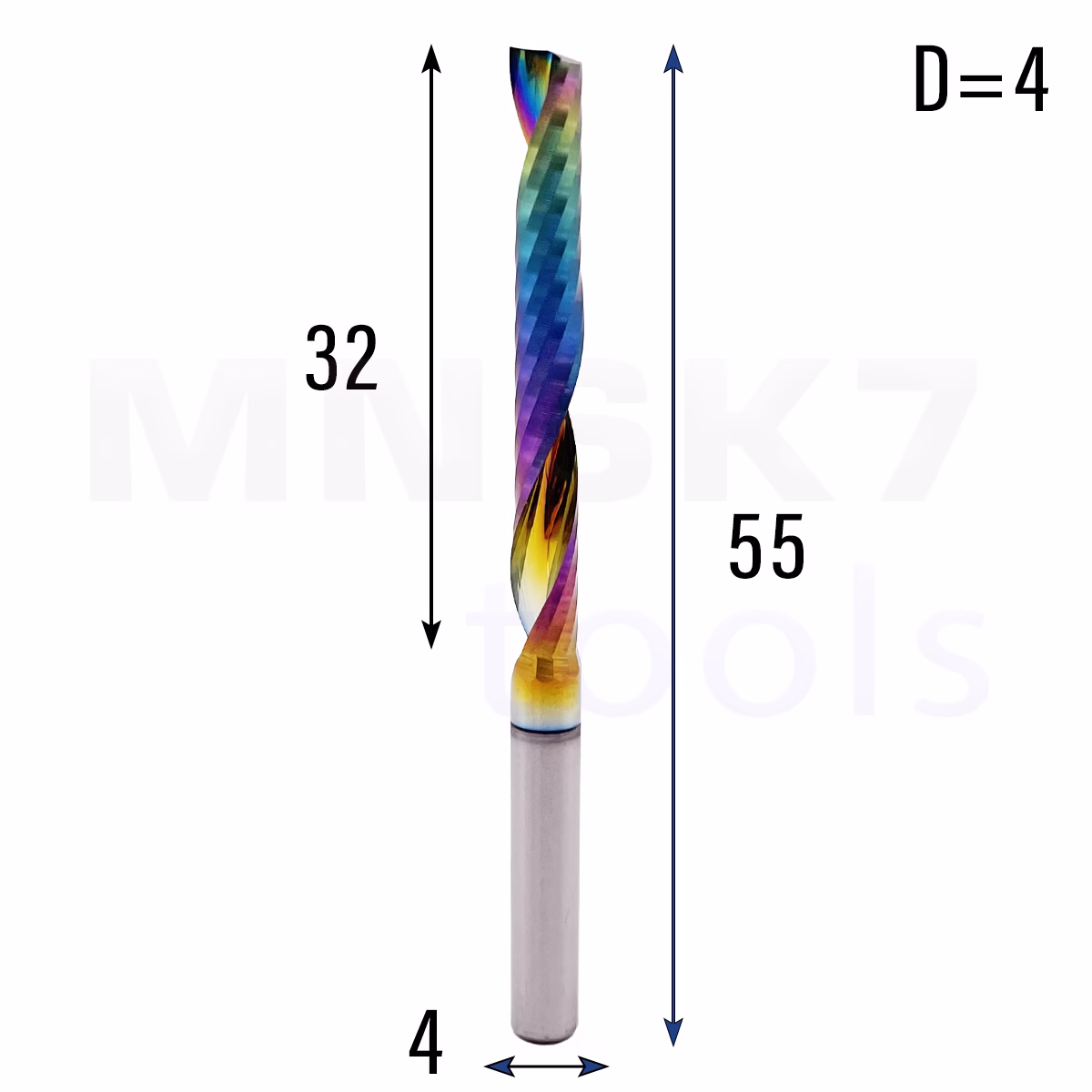 Frez jednopiórowy do aluminium 1P | fi 4 x 32 x 55 | CNC VHM HRC 55 | DLC