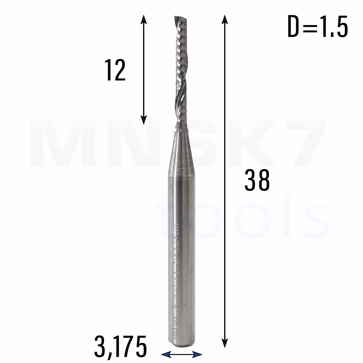 Frez uniwersalny jednopiórowy 1P | fi 1.5 x 12 x 38 | VHM CNC | Polerowany