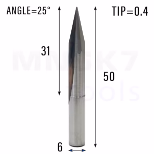 Frez grawer 2P | trzpień 6 | fi 0,4 x 31 x 50 | 25 stopni | VHM CNC