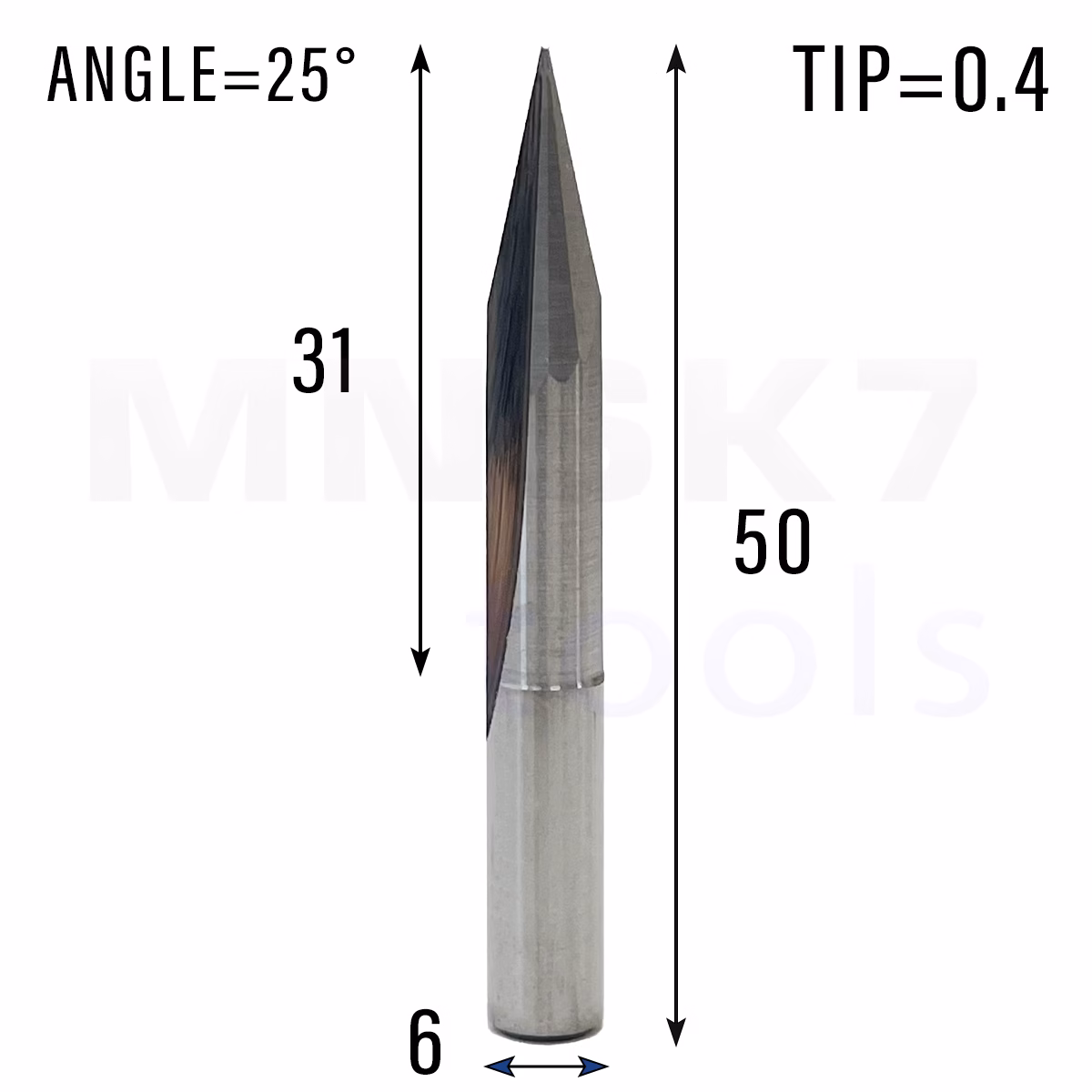 Frez grawer 2P | trzpień 6 | fi 0,4 x 31 x 50 | 25 stopni | VHM CNC