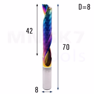 Frez jednopiórowy do aluminium 1P | fi 8 x 42 x 70 | CNC VHM HRC 55 | DLC