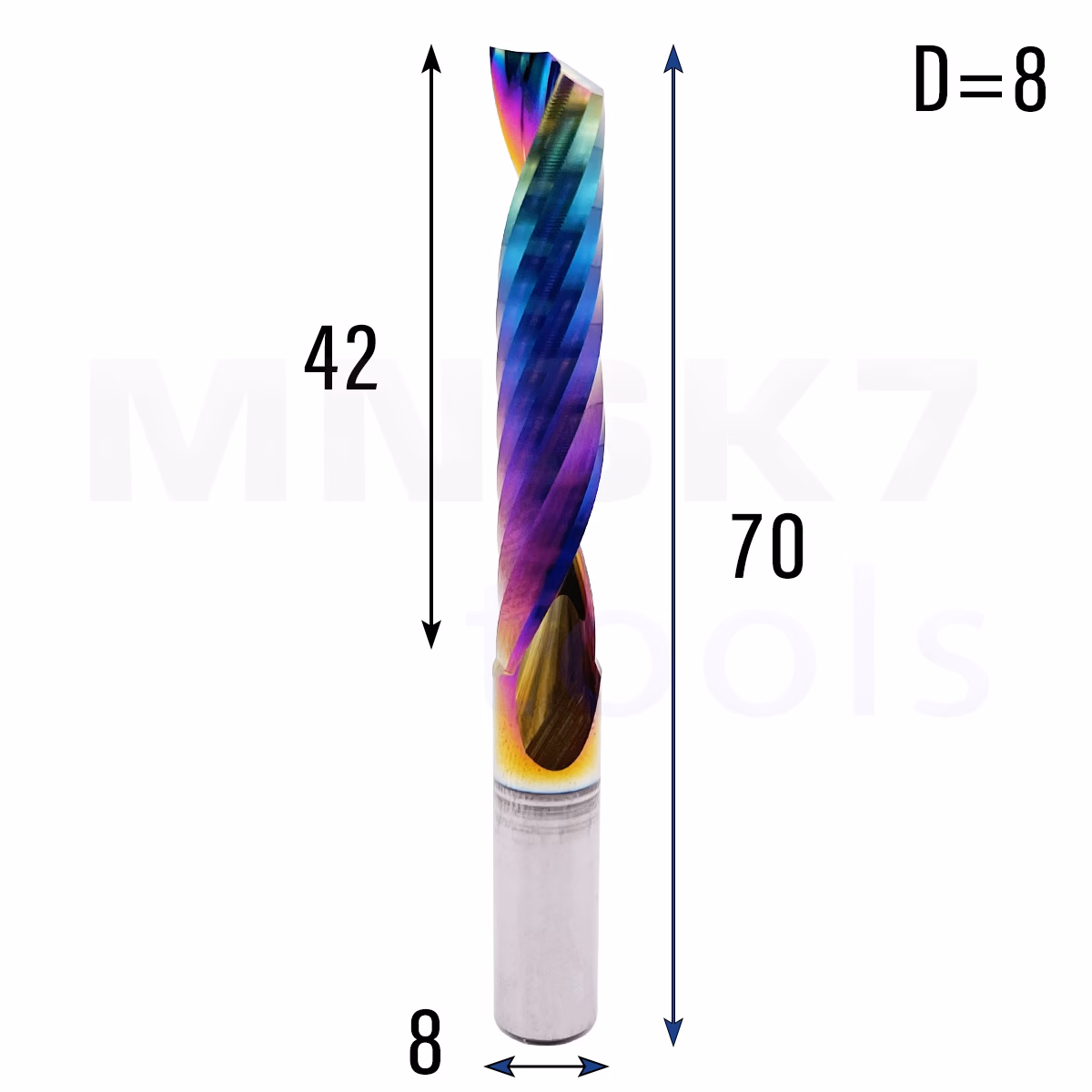Frez jednopiórowy do aluminium 1P | fi 8 x 42 x 70 | CNC VHM HRC 55 | DLC