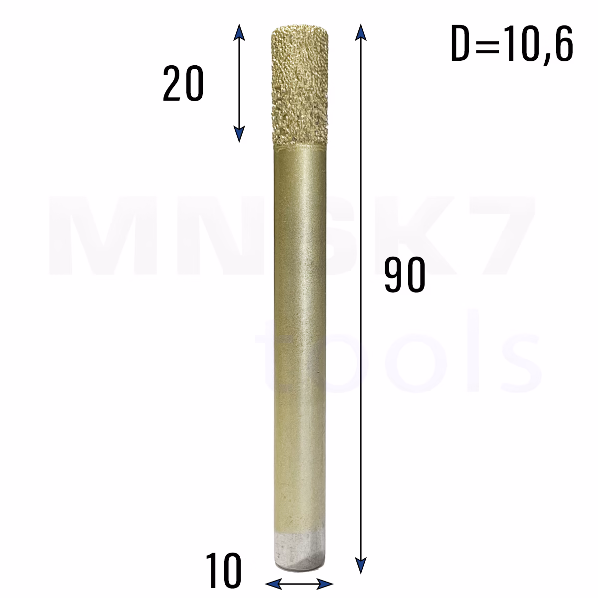 Frez diamentowy prosty do granitu i marmuru | fi 10,6 × 20 × 90 | CNC