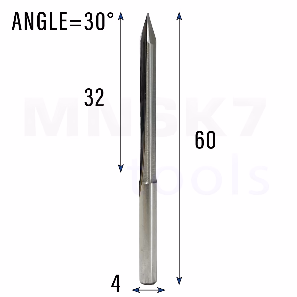 Frez grawer 2P | trzpień 4 mm | fi 0,5 x 32 x 60 | 30 stopni | VHM CNC