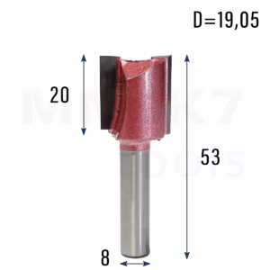 Frez prosty do drewna 2P | trzpień 8mm | fi 19,05 x 20 x 53 | VHM