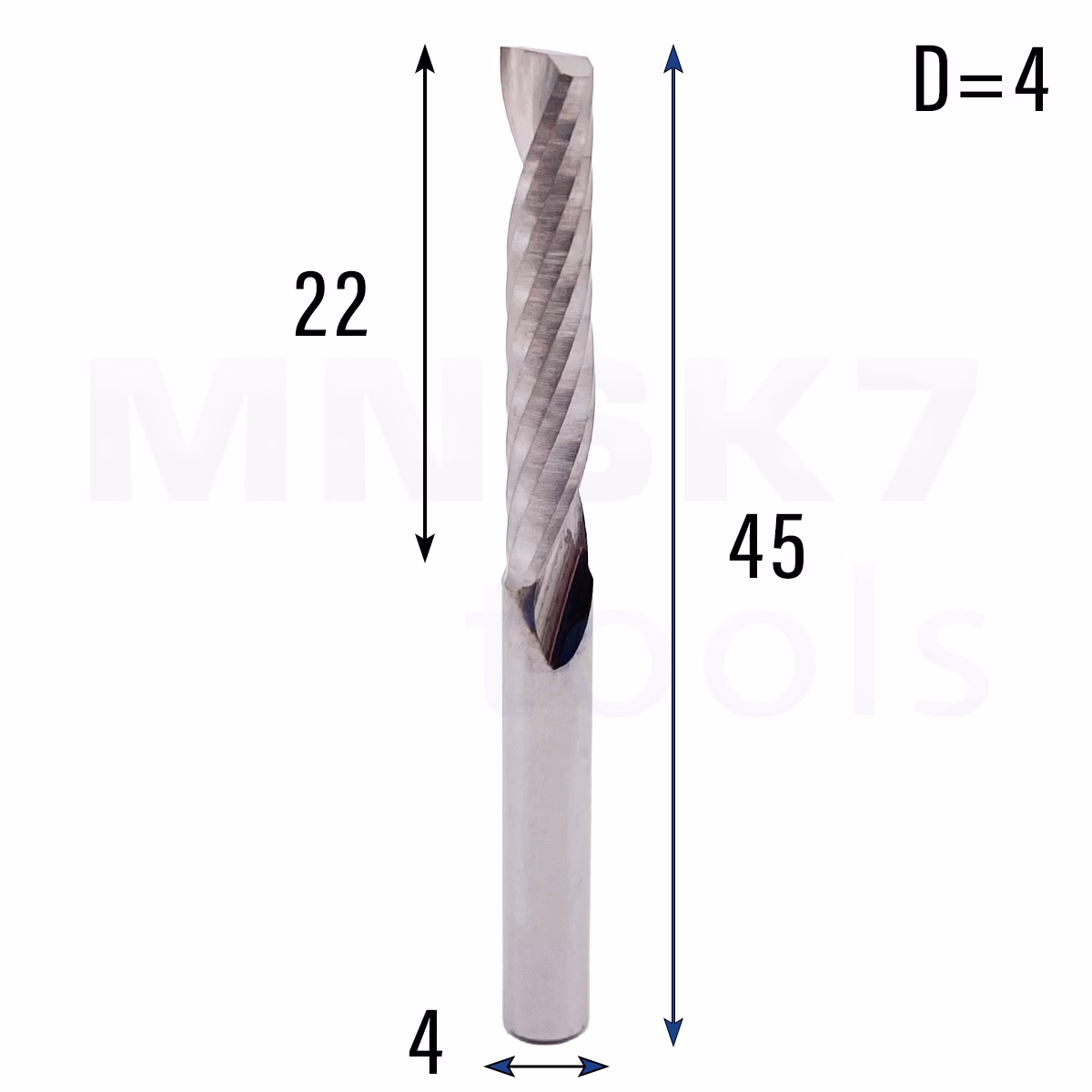 Frez uniwersalny jednopiórowy 1P | fi 4 x 22 x 45 | VHM CNC