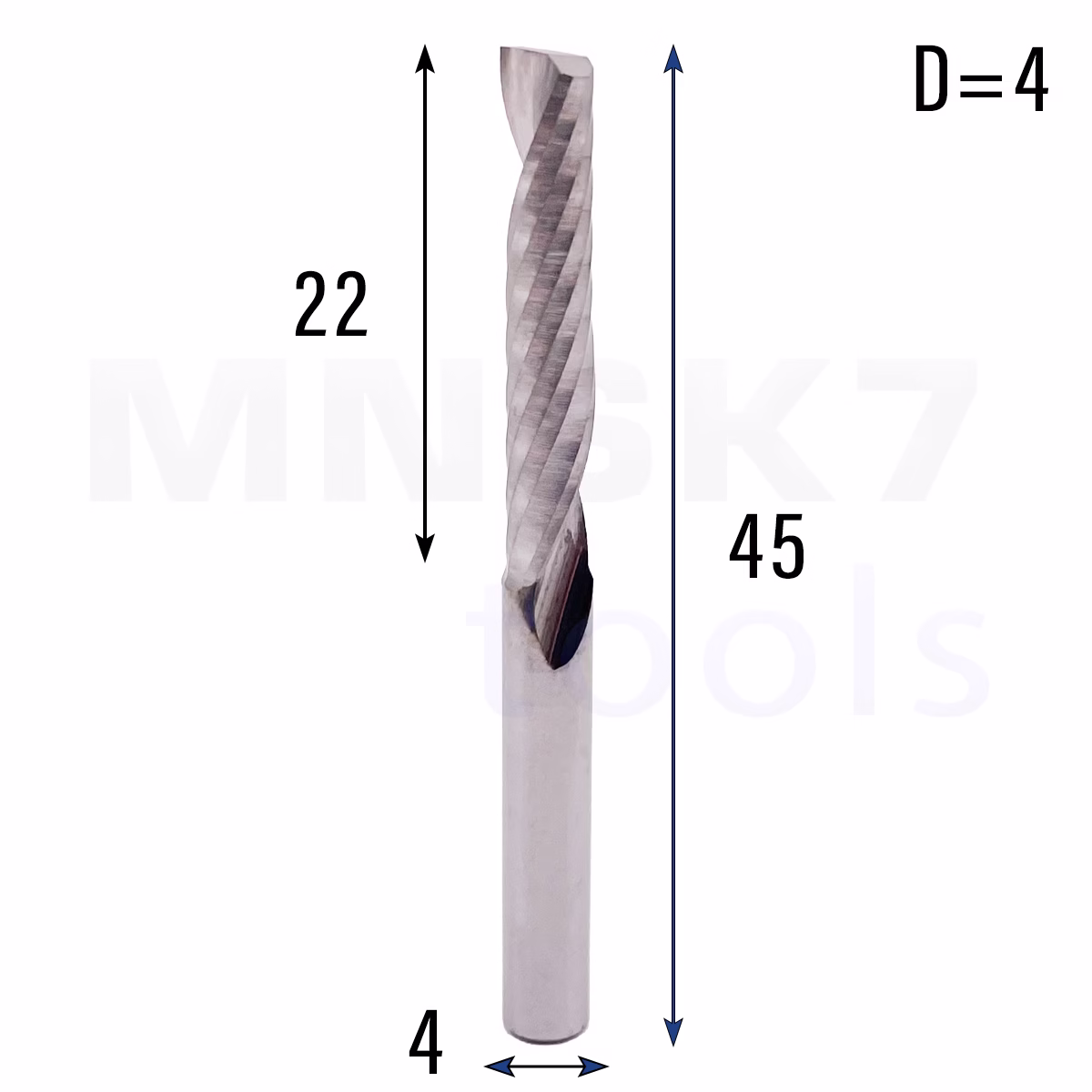 Frez uniwersalny jednopiórowy 1P | fi 4 x 22 x 45 | VHM CNC