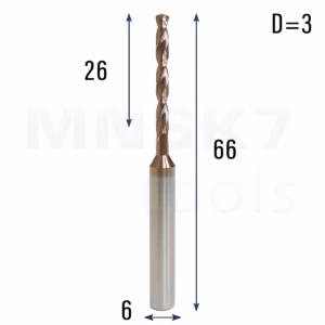Frez wiertło CNC | fi 3 mm x 6 mm x 66 mm | VHM HRC65 | TiSiN